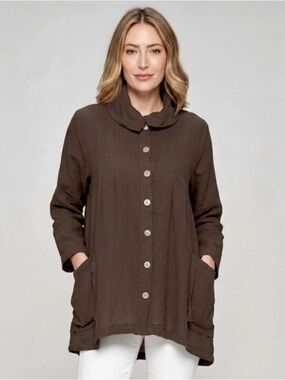 Match Point USA Linen Collared Funnel Neck Button Down Jacket Top Size L